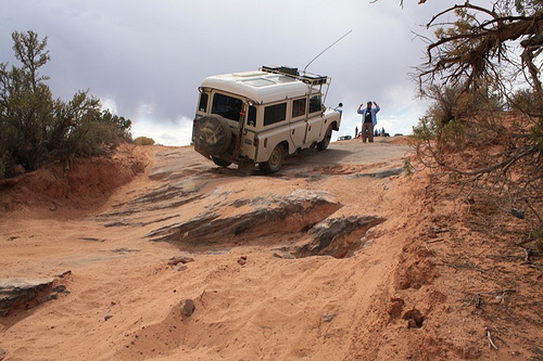Land Rover Dormobile climbing